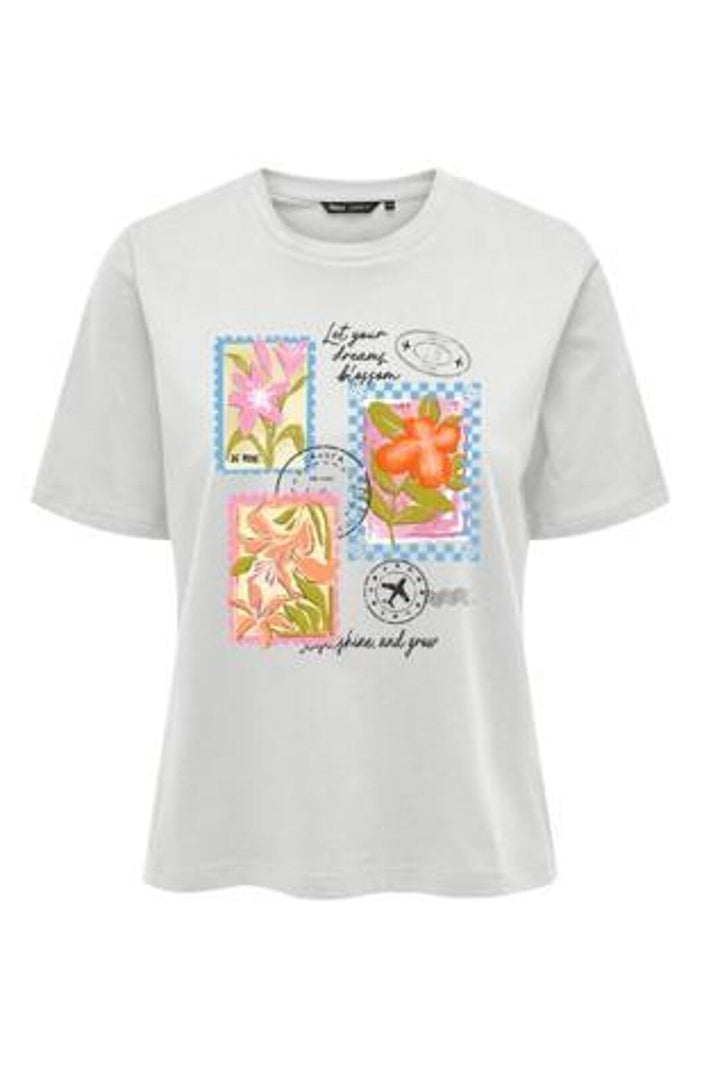 Only - Onlmaya Flower S/S Tee Box - 4945892 Cloud Dancer Flower Stamps