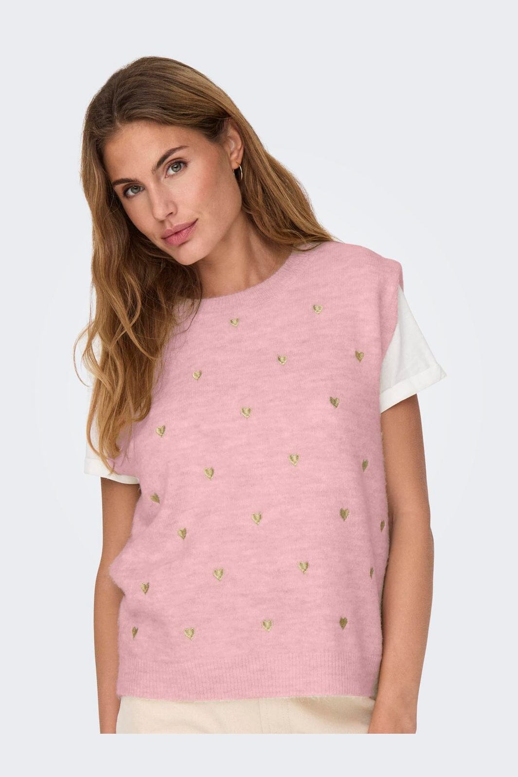 Only - Onlmelody Sl Embroidery O-Neck Knt - 4919769 Rosy Touch Light Gold Hearts