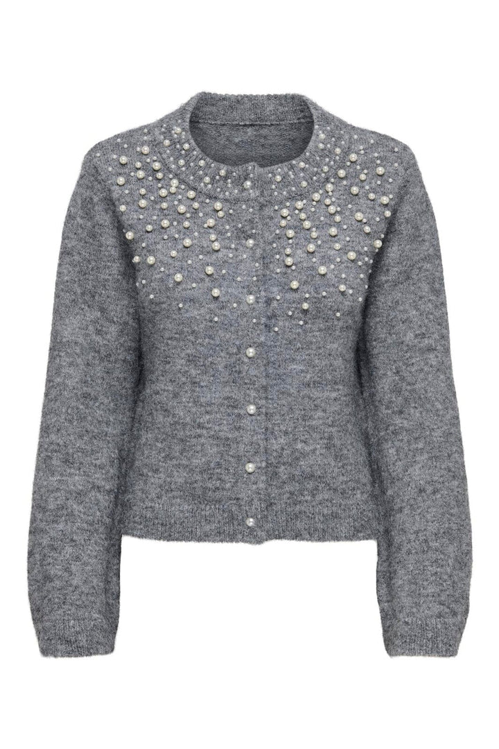 Only - Onlmiggie Ls O-Neck Pearl Cardi Knt - 5068425 Medium Grey Melange Fmop