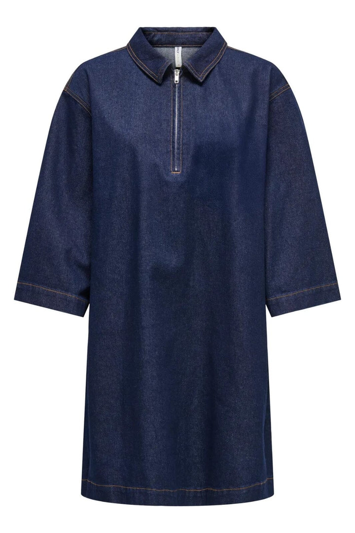 Only - Onlmiles 3/4 Zip Dress Gua - 4935217 Dark Blue Denim Kjoler 