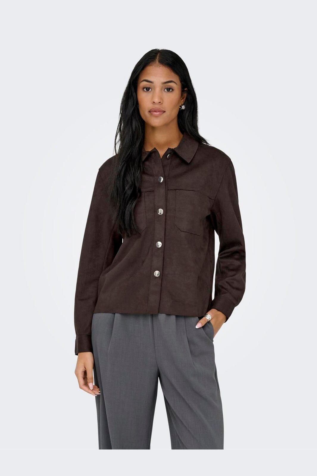 Only - Onlmira L/S Faux Suede Shirt - 4962108 Coffee Bean
