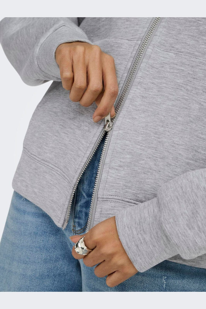 Only - Onlnaomi L/S Two-Way Zip Hoodie Swt - 5112665 Light Grey Melange