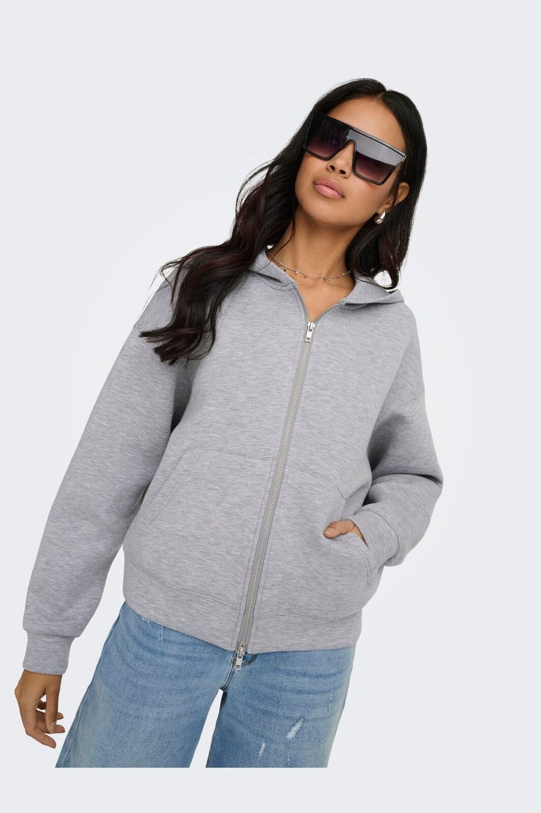 Only - Onlnaomi L/S Two-Way Zip Hoodie Swt - 5112665 Light Grey Melange