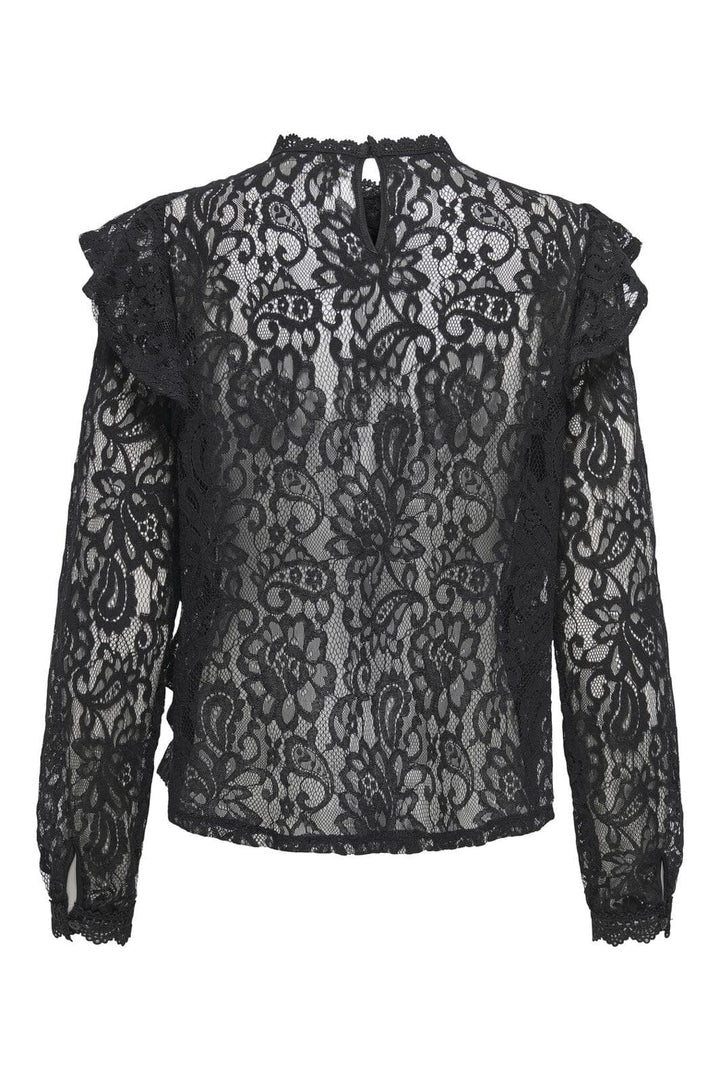 Only - Onlnew Karo Ls Lace Ruffle Top - 4834720 Black