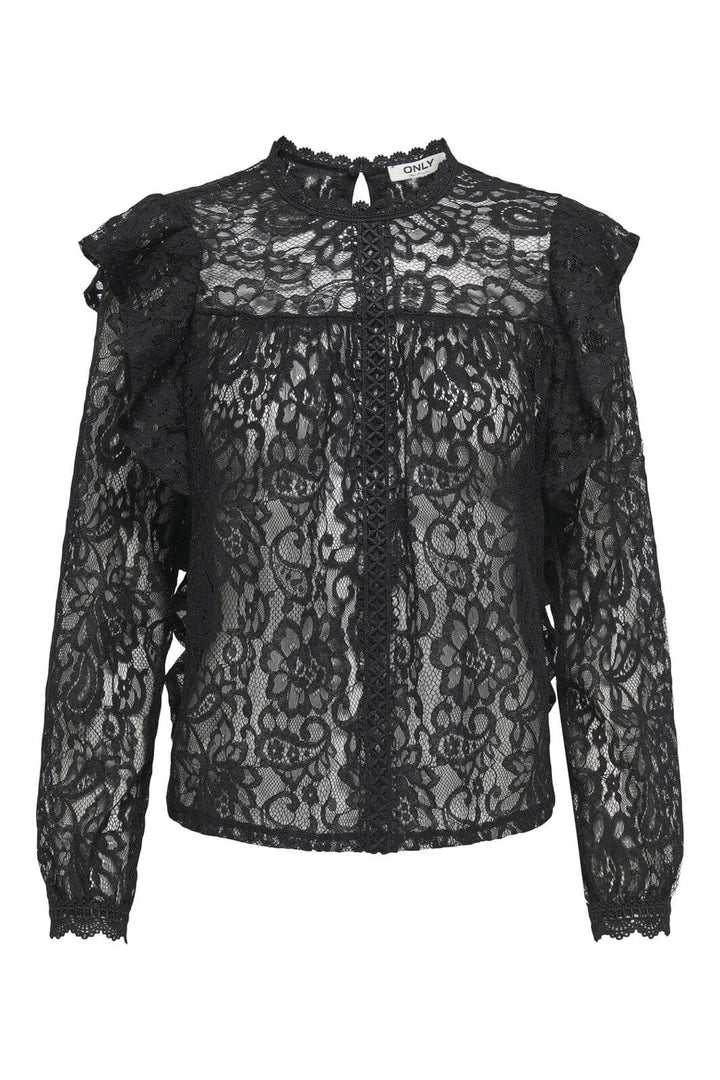 Only - Onlnew Karo Ls Lace Ruffle Top - 4834720 Black