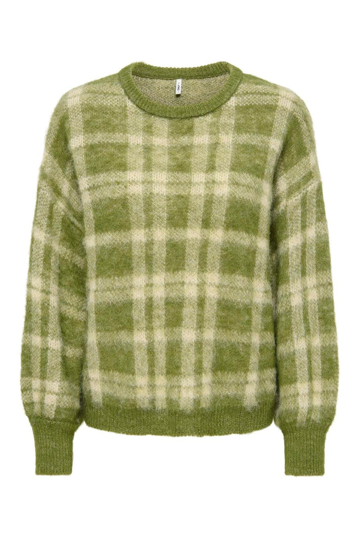 Only - Onlnoeme Life Ls Jq O-Neck Knt - 5112127 Sphagnum Mel/Off White/Checks