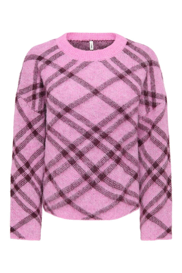 Only - Onlnoeme Ls Pattern O-Neck Knt - 5058399 Cyclamen Check/Fig/Mel