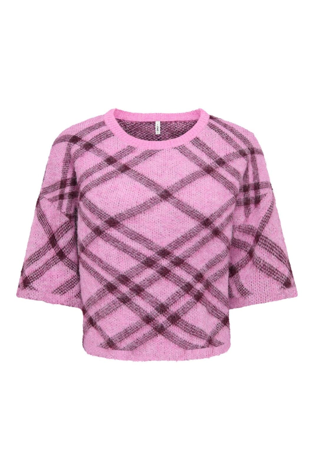Only - Onlnoeme Ss Pattern O-Neck Knt - 5137184 Cyclamen Check/Fig/Mel