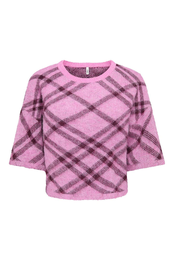 Only - Onlnoeme Ss Pattern O-Neck Knt - 5137184 Cyclamen Check/Fig/Mel
