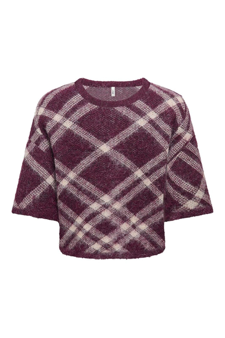Only - Onlnoeme Ss Pattern O-Neck Knt - 5182114 Fig Check/Oatmeal/Mel