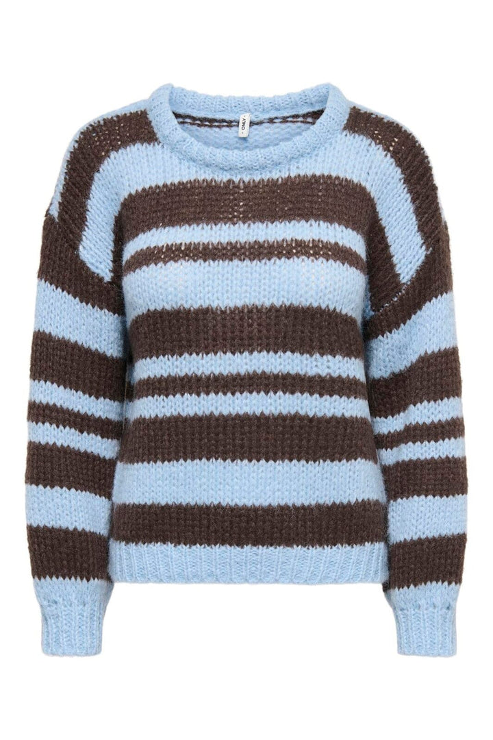 Only - Onlnordic Ls Stripe O-Neck Knt - 5089524 Dusty Blue Block/Coffee Bean
