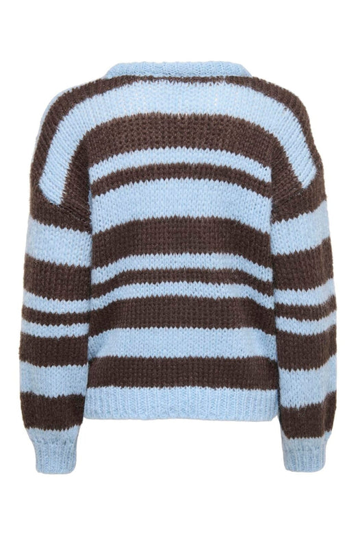 Only - Onlnordic Ls Stripe O-Neck Knt - 5089524 Dusty Blue Block/Coffee Bean