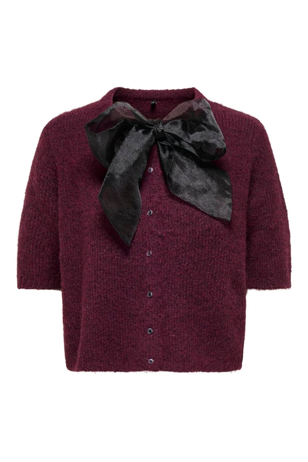 Only - Onlolivia Life Ss Bow Cardigan Knt - 4976298 Winetasting Black