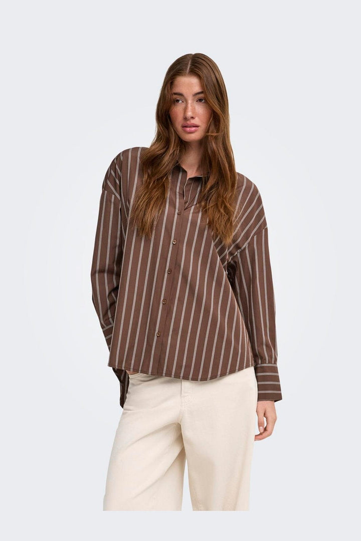 Only - Onloregon Alva Ls Reg Shirt - 5188247 Potting Soil Cloud Dancer