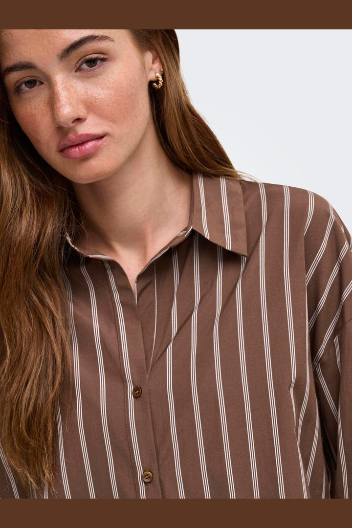 Only - Onloregon Alva Ls Reg Shirt - 5188247 Potting Soil Cloud Dancer