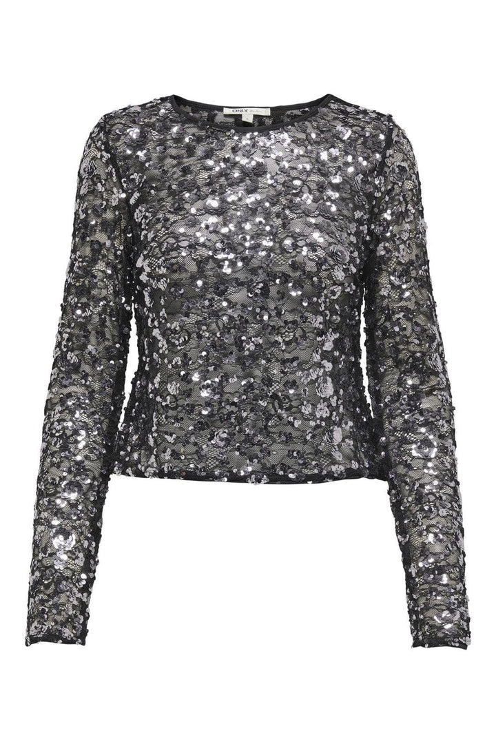 Only - Onlpalema Ls Lace Sequin Top - 4877185 Silver Sequins