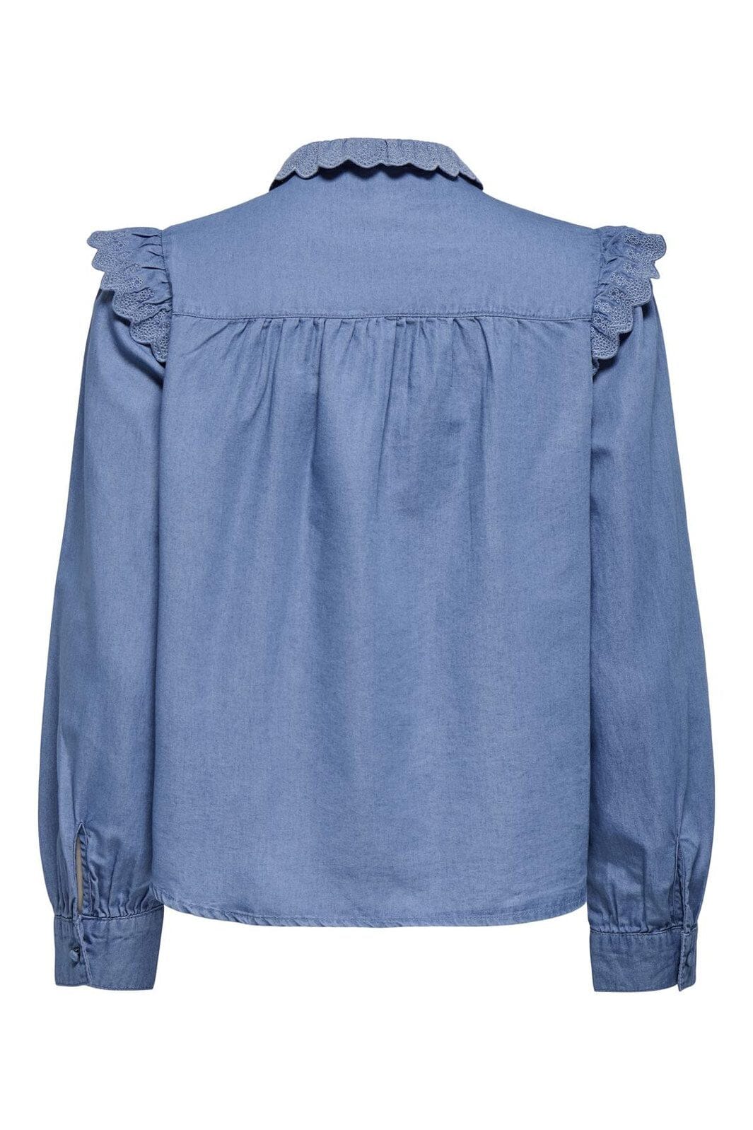Only - Onlpiper L/S Emb Frill Shirt Qyt - 4902260 Medium Blue Denim