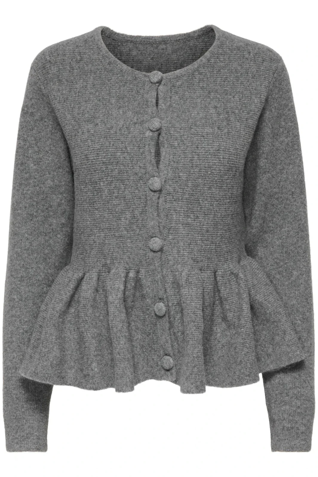 Only - Onlpiruet Ls Peplum Cardigan Knt - 4994972 Light Grey Melange Dtm Button Cardigans 