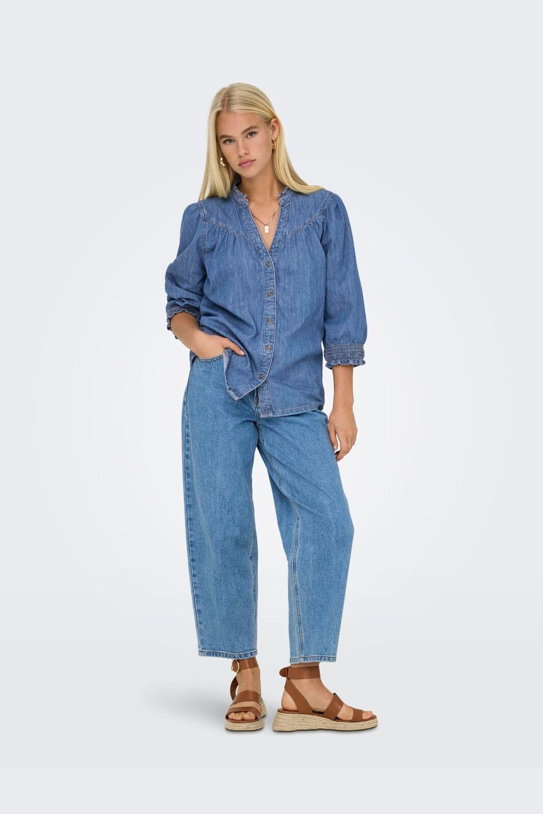 Only - Onlraya 3/4 Shirt Akm - 4850545 Medium Blue Denim