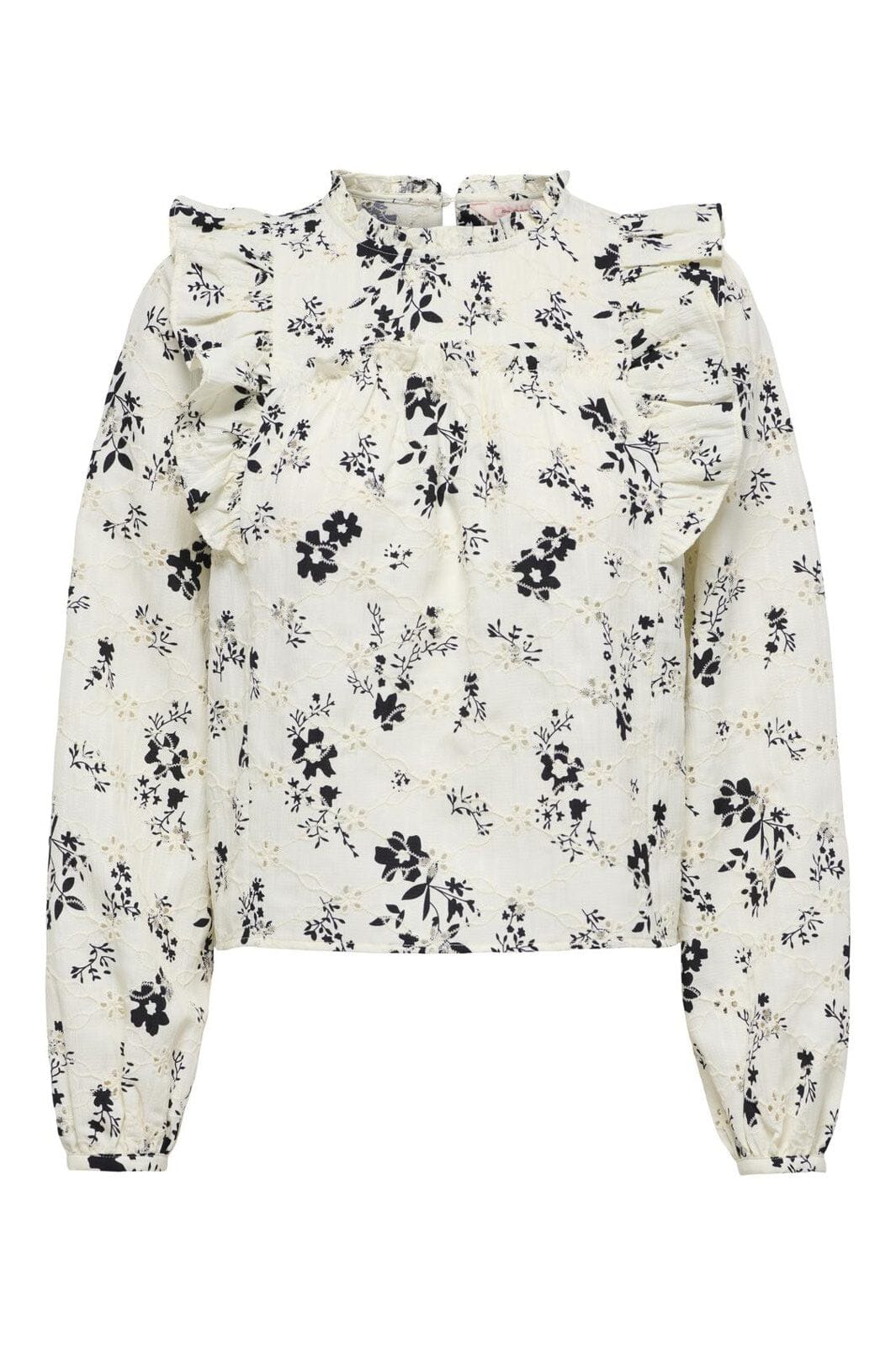 Only - Onlrella Life Ls Emb Frill Top - 4915547 Cloud Dancer Flower