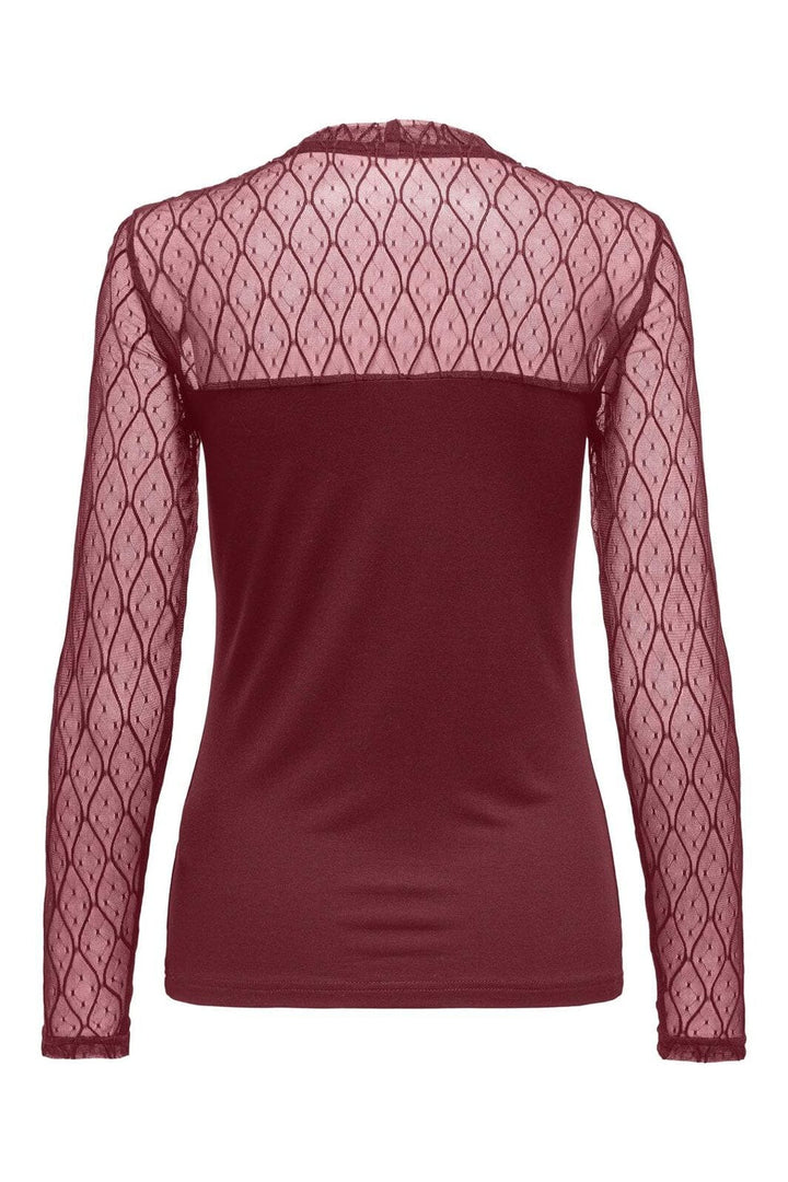 Only - Onlsalina L/S Lace Mix Top - 4928591 Cabernet