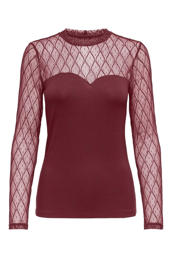 Only - Onlsalina L/S Lace Mix Top - 4928591 Cabernet