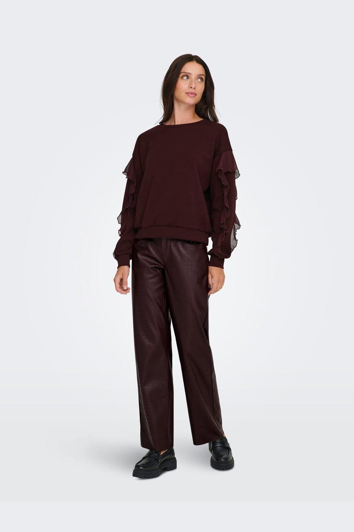 Only - Onlscarlet L/S Flounce Swt - 4910454 Decadent Chocolate