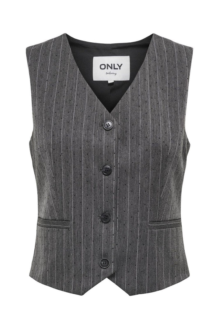 Only - Onlsiga Life S/L Hb Rhine Waistcoat Tlr - 4857887 Dark Grey Melange Pinstripe W. Rhinestone