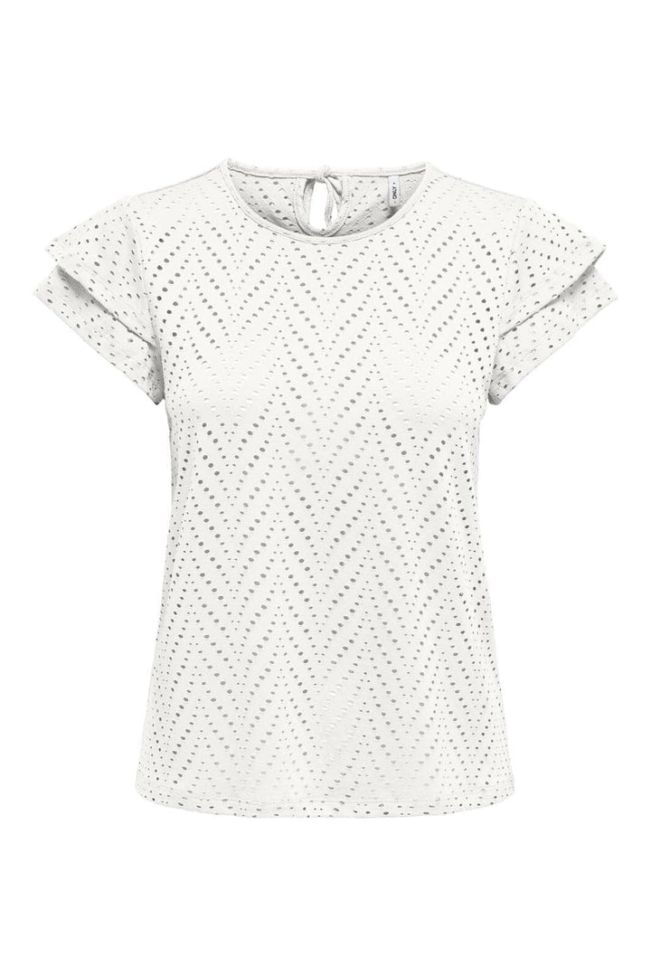 Only - Onlsmilla S/S O-Neck Frill Top - 4766296 Cloud Dancer Boho