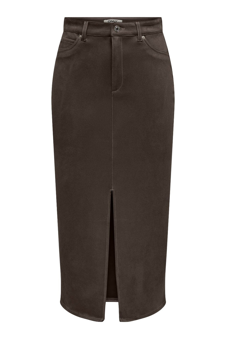 Only - Onlstina Life Faux Suede Skirt Cc - 4854254 Seal Brown W Contrast Stitch