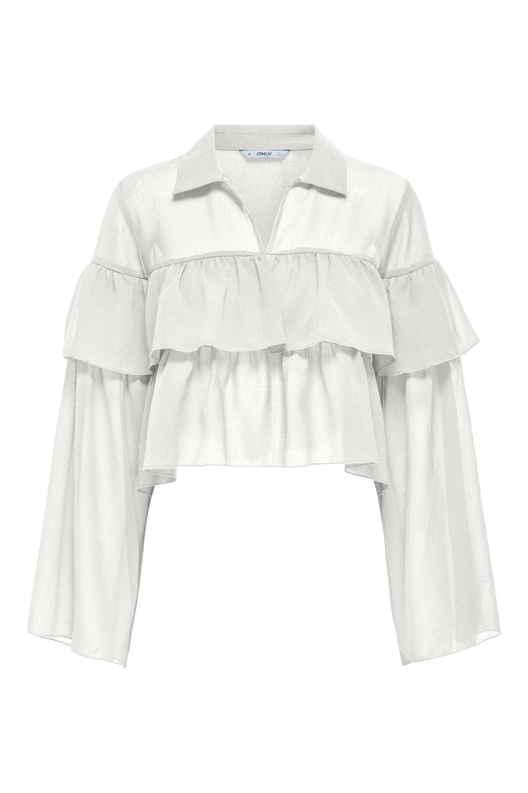 Only - Onlsuzzi L/S Frill Tie Top Ox - 4882991 Cloud Dancer