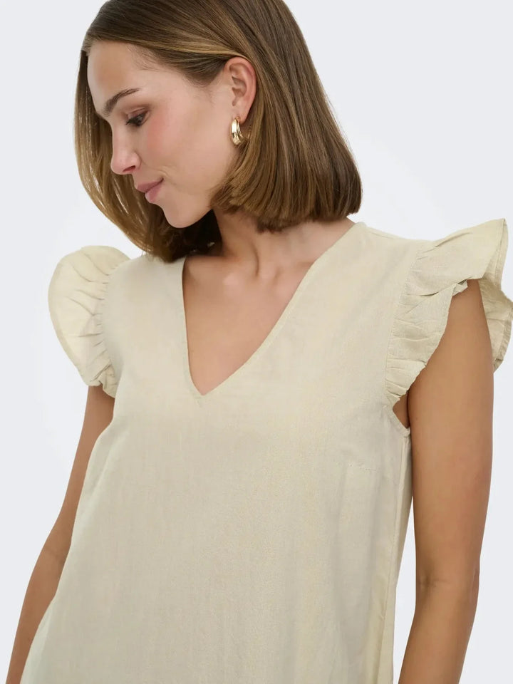 Only - Onltulum Emb S/S Dress - 4961287 Olive Gray Bright White Emb Kjoler 