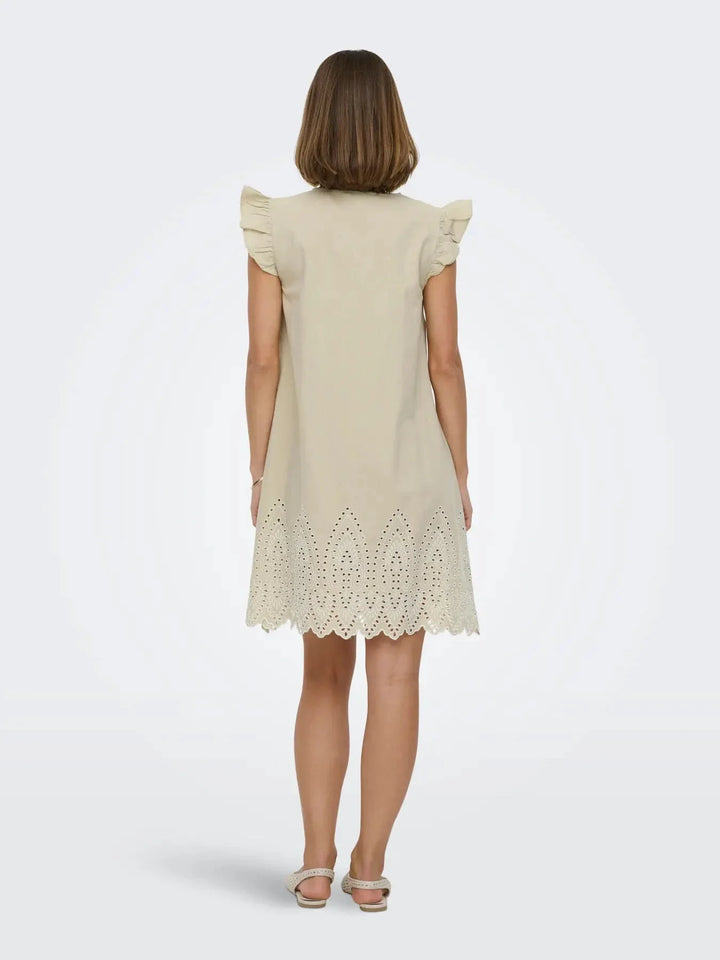 Only - Onltulum Emb S/S Dress - 4961287 Olive Gray Bright White Emb Kjoler 