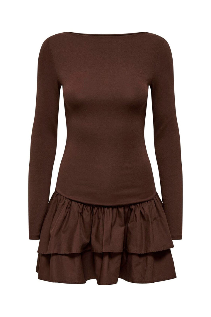 Only - Onlvega L/S Boatneck Mix Dress Box - 4978822 Chicory Coffee Chicory Coffee Woven Bottom