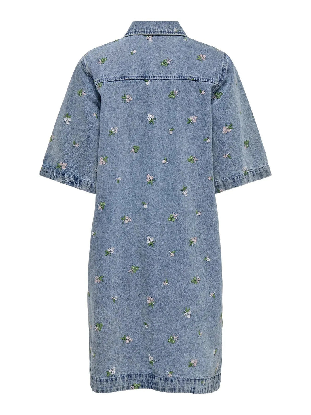 Only - Onlvera-Belle S/S Flower Dress Yor - 5008912 Light Blue Denim Flower Emb Kjoler 