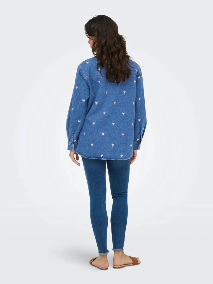 Only - Onlvera Ls Heart Shirt Gua - 5049510 Medium Blue Denim Skjorter 