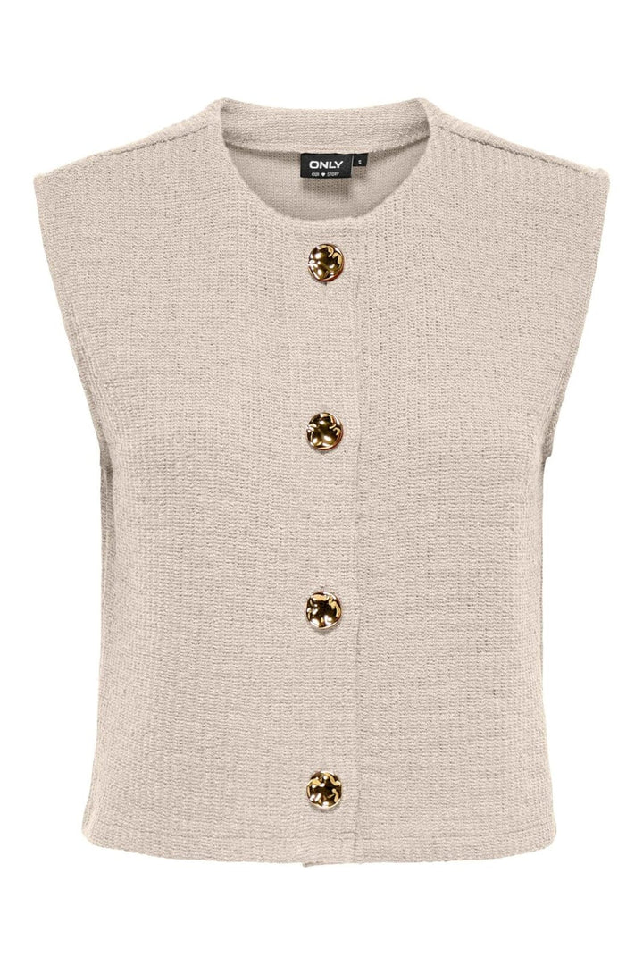 Only - Onlvicki Button Vest Swt - 5065539 Pumice Stone Gold Buttons