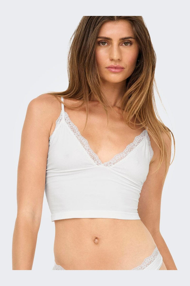 Only - Onlvicky Lace Singlet V-Neck Acc - 4816299 Bright White