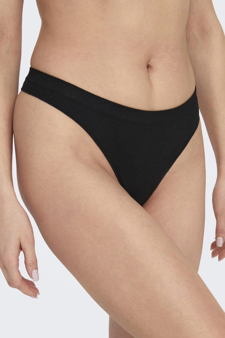 Only - Onlvicky Rib Seamless Thong Acc - 4792327 Black