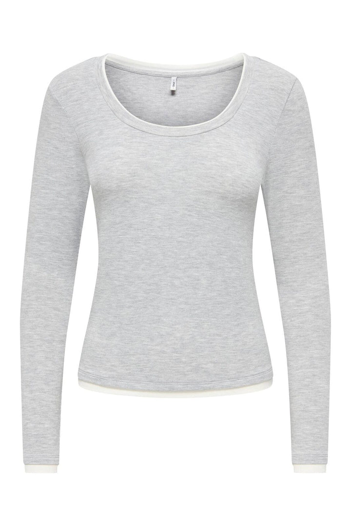 Only - Onlvirro L/S U-Neck Double Top - 5169837 Light Grey Melange Cloud Dancer