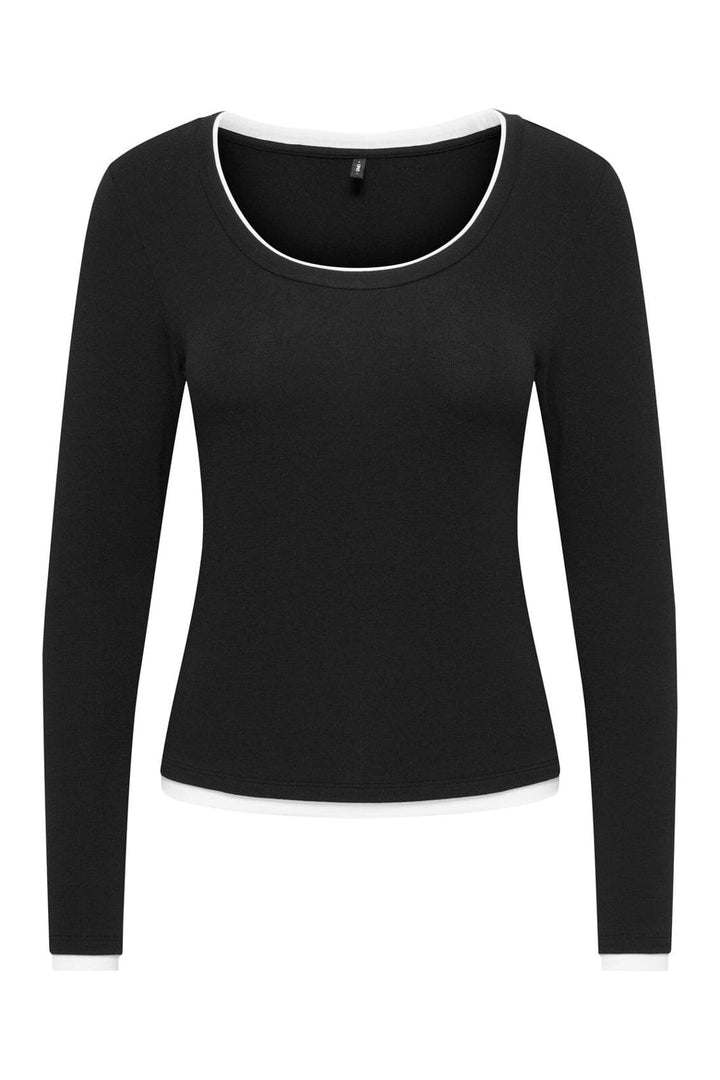 Only - Onlvirro L/S U-Neck Double Top - 5169838 Black Cloud Dancer