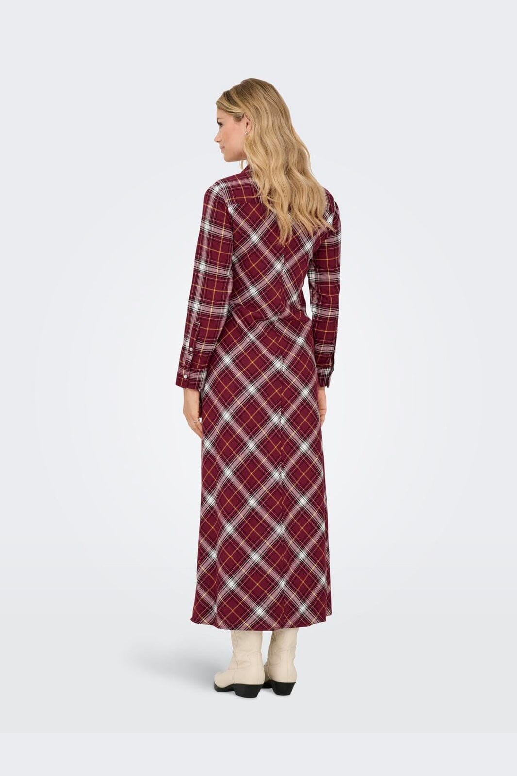 Only - Onlwren Check L/S Long Shirt Dress - 4970170 Syrah Checked Pulse