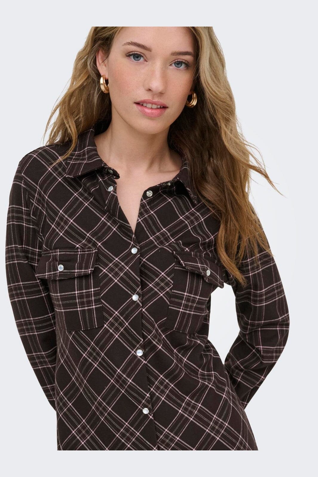 Only - Onlwren Check L/S Long Shirt Dress - 4970171 Black Checked Forge