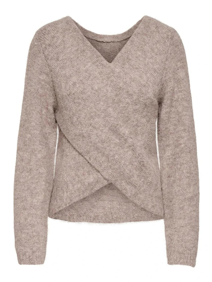 Only - Onlzaggie Life Ls V-Neck Reversib Knt - 5044828 Humus Melange Strikbluser 