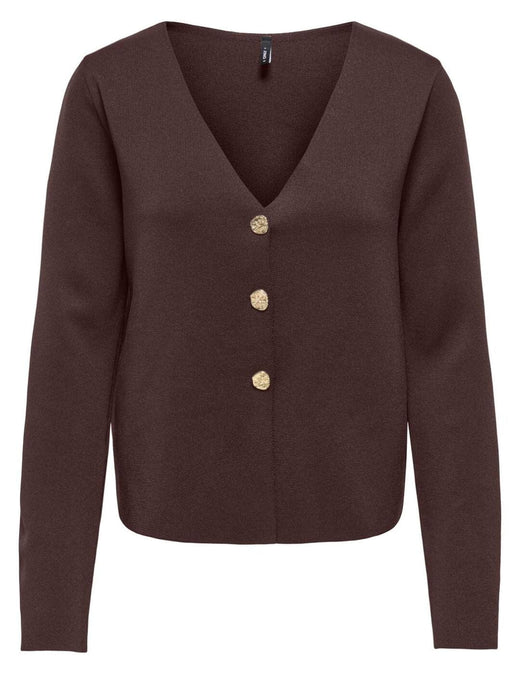 Only - Onlzali Ls V-Neck Button Cardigan Knt - 5081857 Coffee Bean Gold Buttons Cardigans 