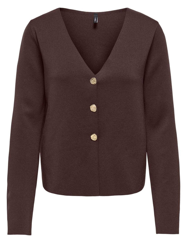 Only - Onlzali Ls V-Neck Button Cardigan Knt - 5081857 Coffee Bean Gold Buttons Cardigans 