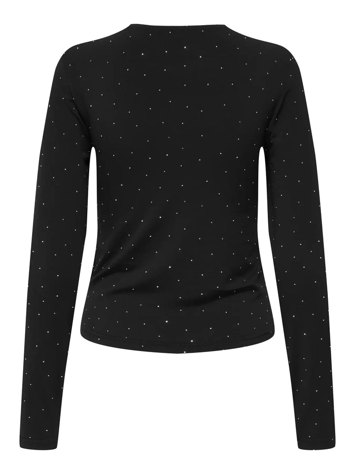 Only - Onlzita L/S O-Neck Top Bf - 4869236 Black Silver Rhinestones Bluser 