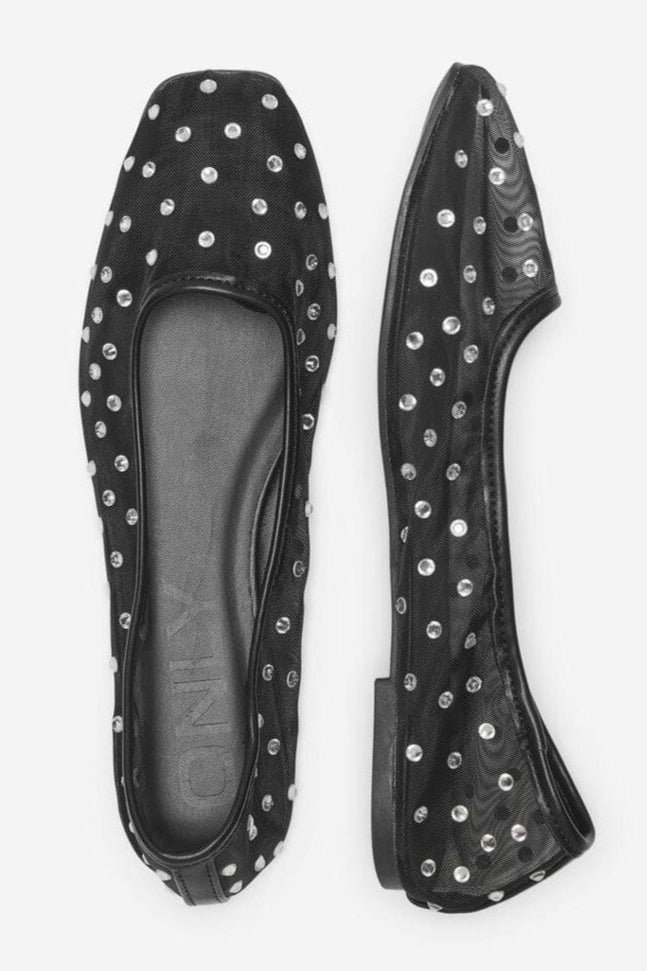 Only Shoes - Onlakira-4 Mesh Studs Ballarina - 4842595 Black