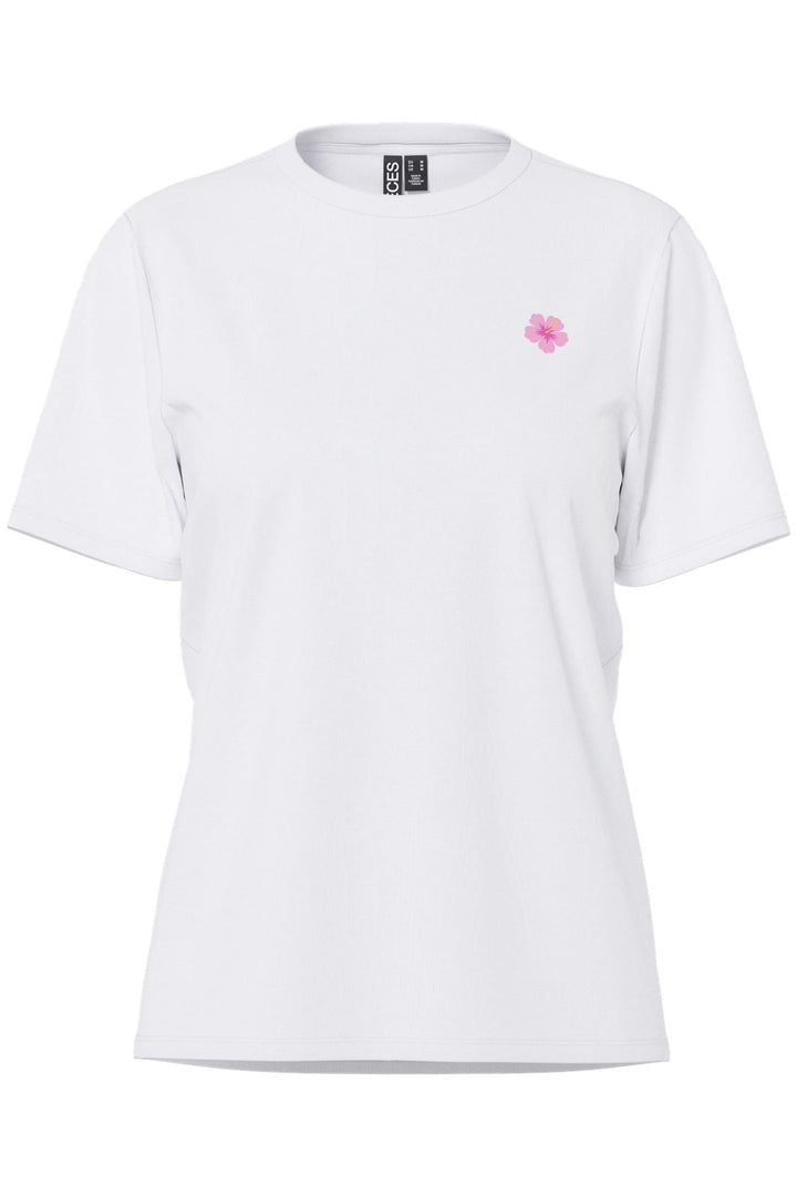 Pieces - Pcalifi Fasttrack Ss Oversize Tee - 4956830 Bright White Small Flower In Front-Amalfi Italy On The Back