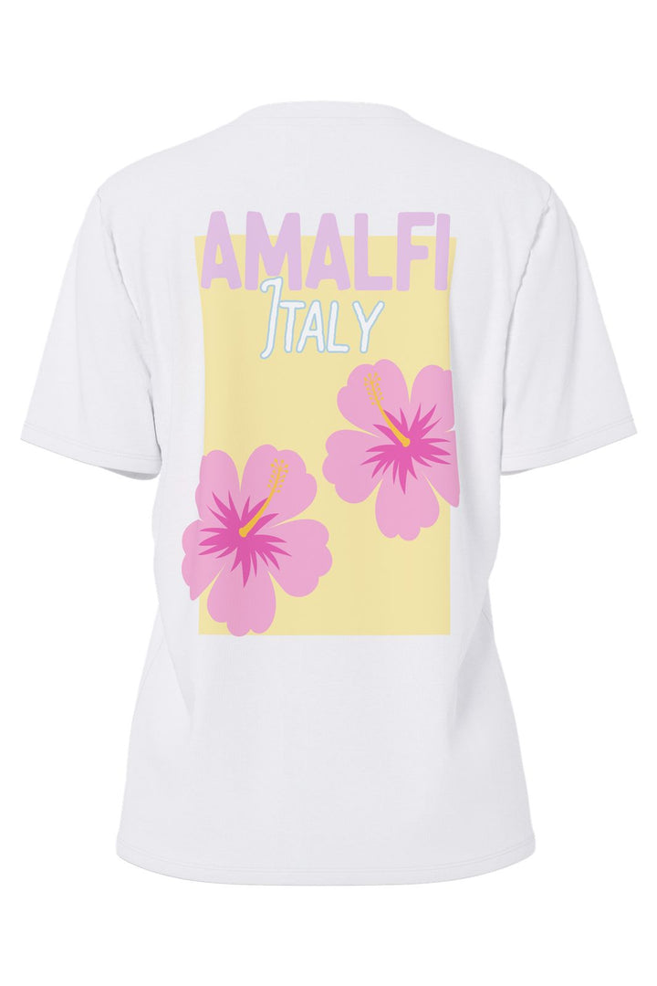 Pieces - Pcalifi Fasttrack Ss Oversize Tee - 4956830 Bright White Small Flower In Front-Amalfi Italy On The Back